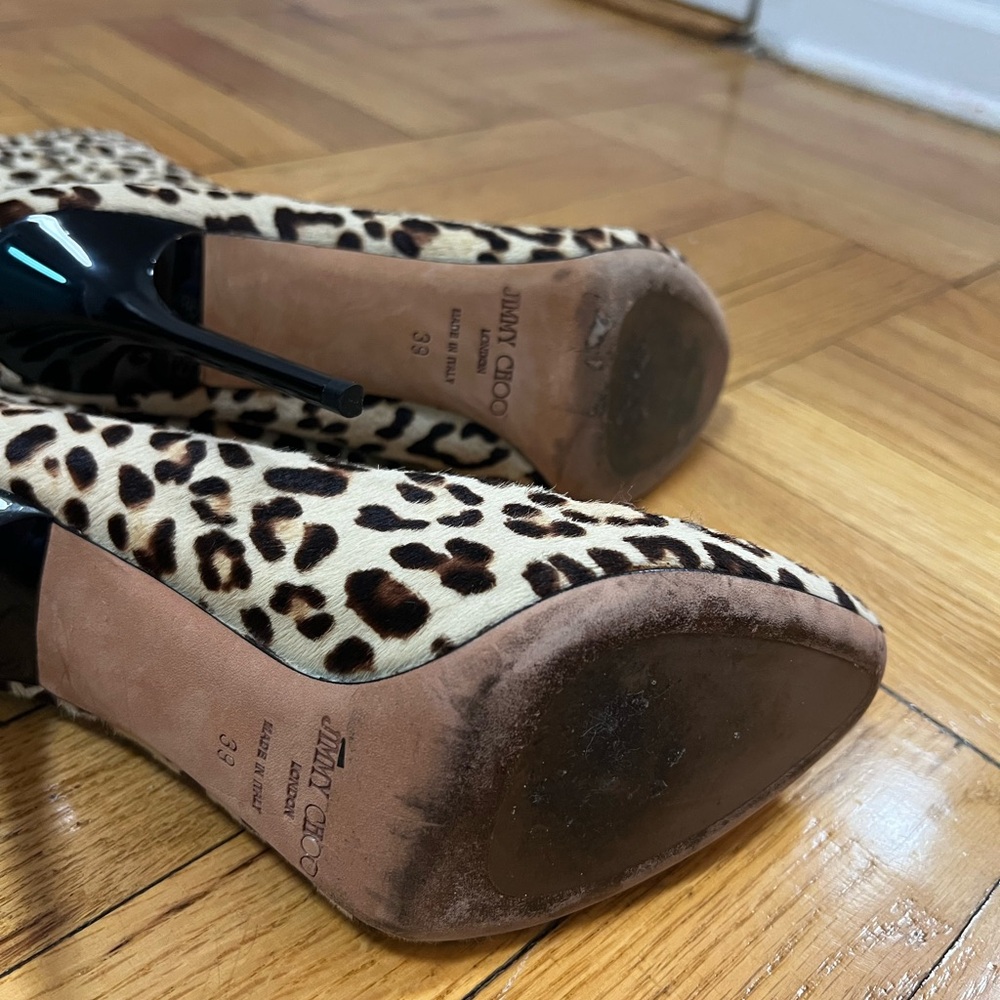 Jimmy Choo Pony Hair Leopard Print Stiletto Ankle Boots - Picture 4 of 4